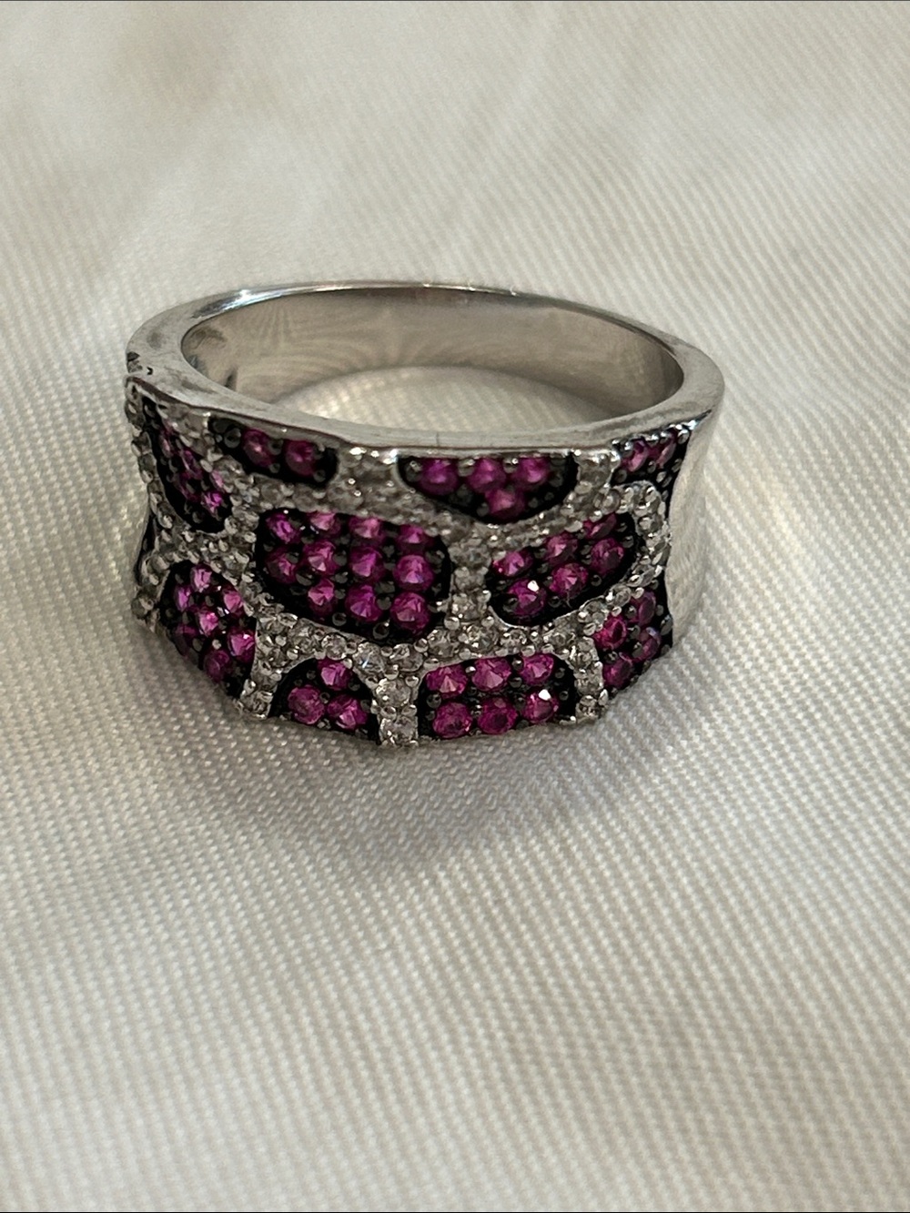 Sterling Ring with Fuchsia Crystal Clusters